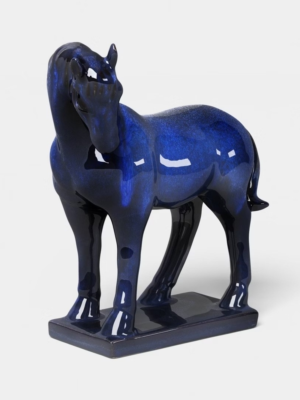 Threshold Blue Glazed Ceramic Horse Statue